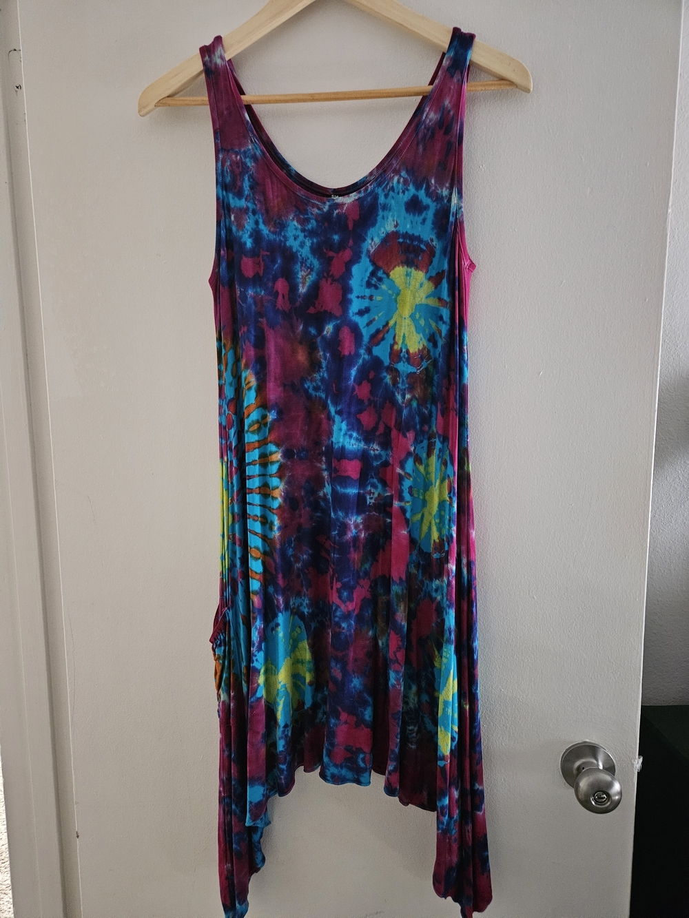 Tie-Dye Sleeveless Swing Dress in Blue & Purple